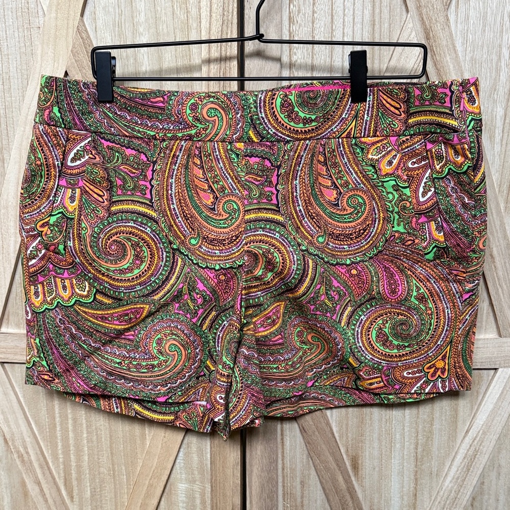 J. Crew Multicolor Paisley Cotton-Blend Shorts 14 Like New
